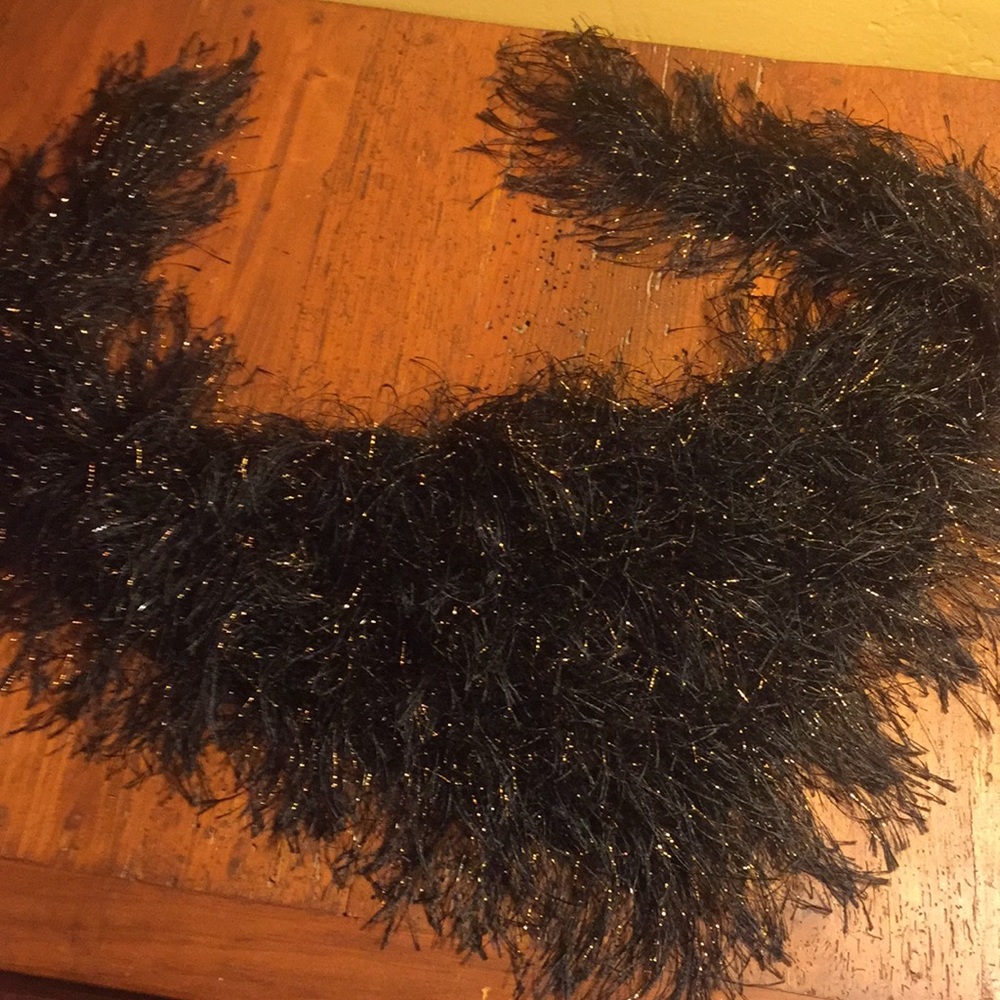 Scarf black and copper yarn very fuzzy FUN